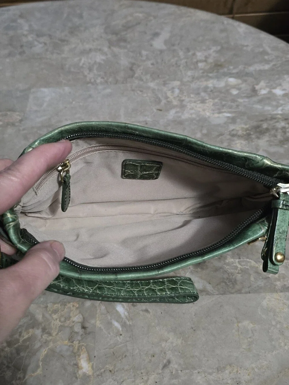Cole Haan Green Crocodile Embossed Leather Large Wristlet/Mini Bag